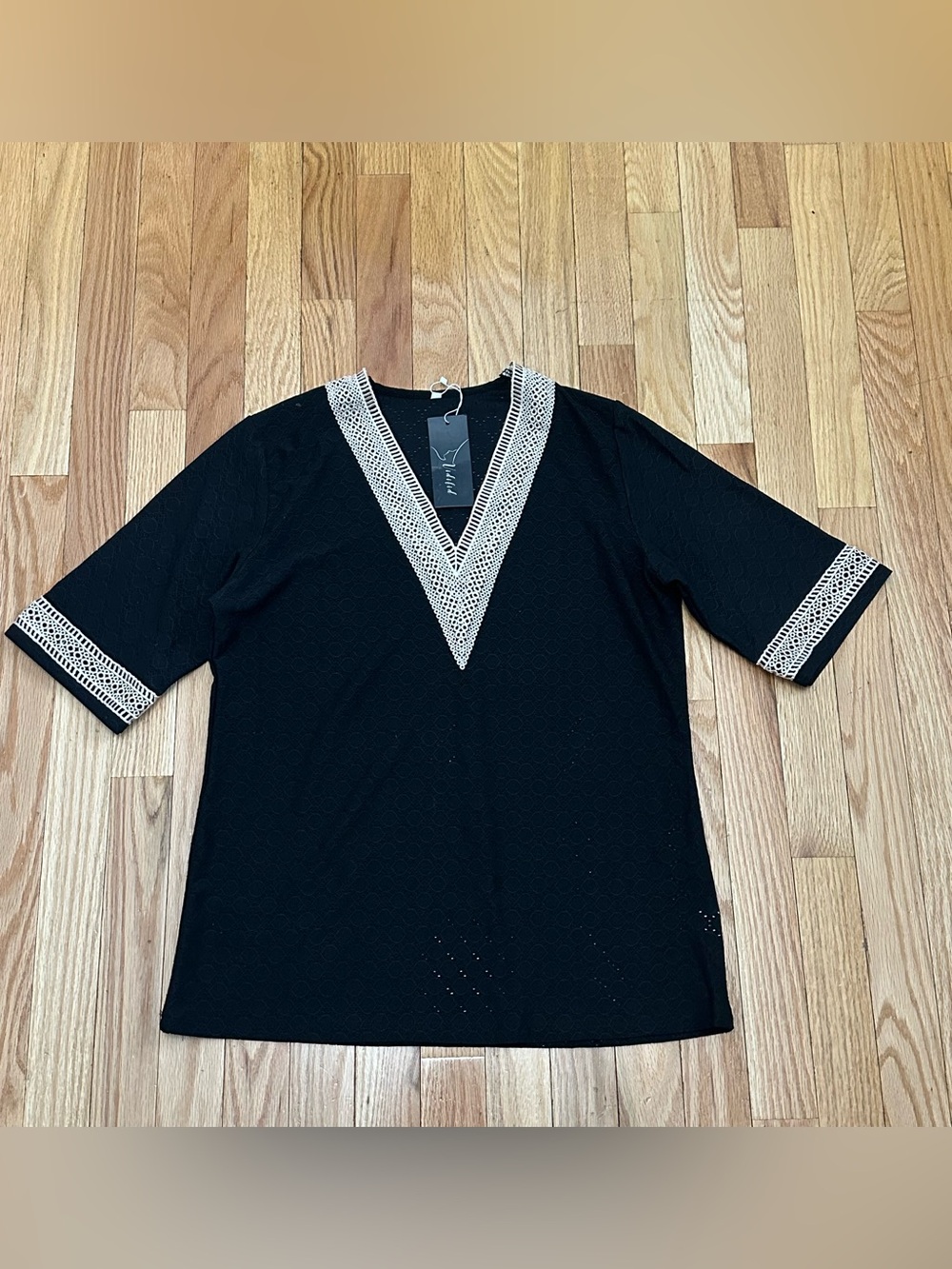 Black Tunic Top with Ivory Trim